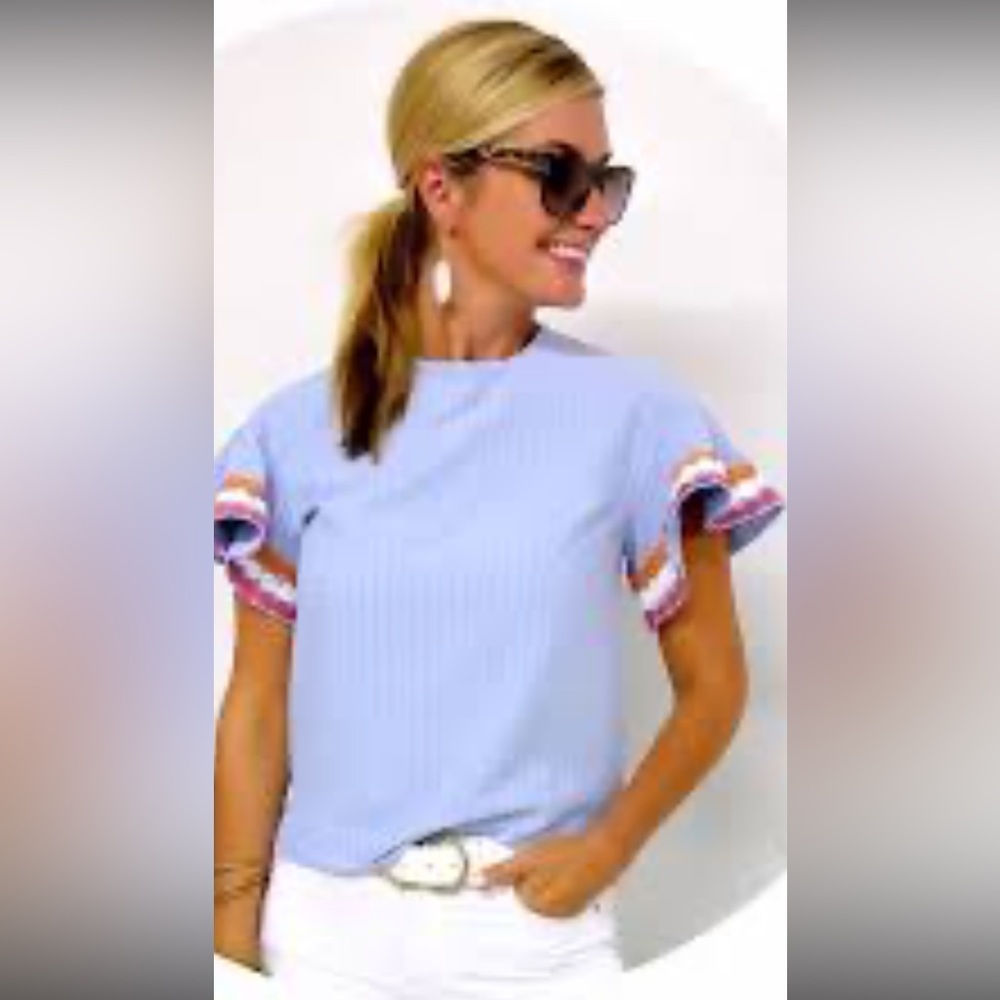 THML Blue Blouse with Multicolor Trim